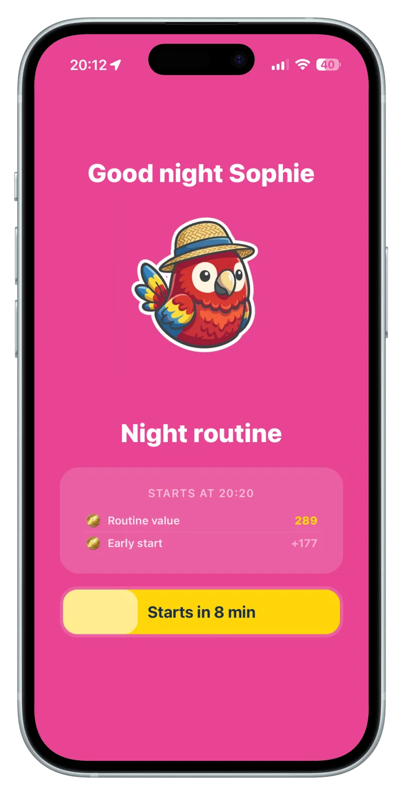 Night routine screen