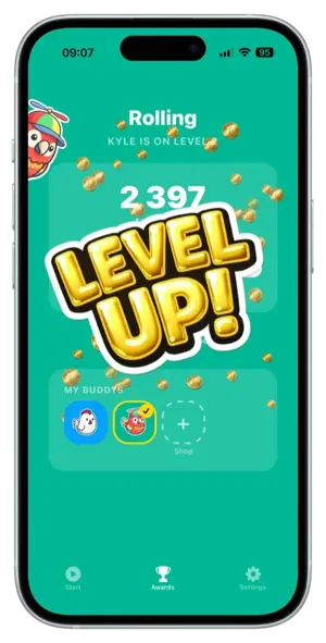 Kids level up celebration in routine app